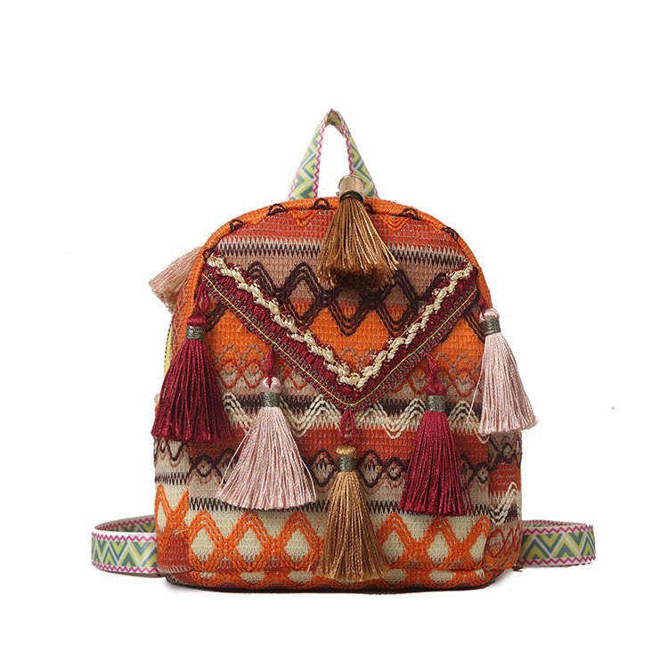 Wholesale Ethnic Style Tassel Mini Canvas Backpack